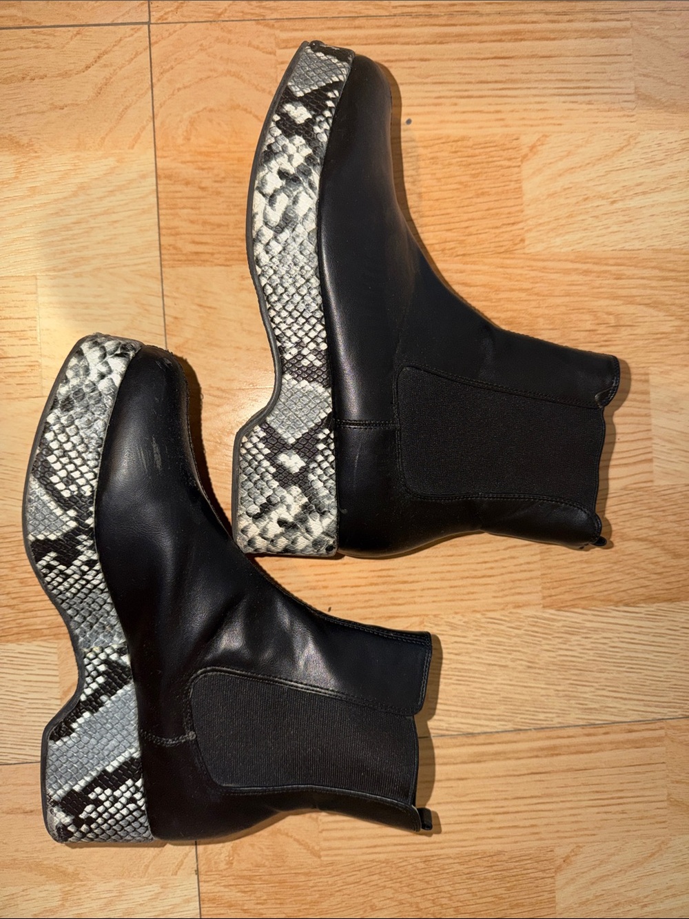 ASOS Black Chelsea Platform Ankle Boots with Snake-Print Wedge